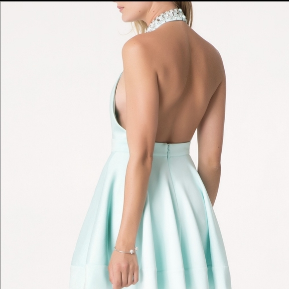 Bebe Embellished Neck Halter Dress Light Blue XXS - Picture 2 of 5